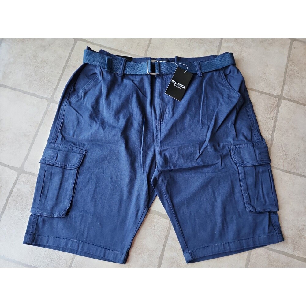Blu Rock Mens Size 42 Navy Blue Stretch Belted 11" Inseam Cargo Shorts NWT